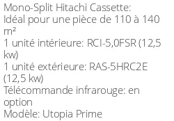Climatiseur Cassette Utopia Prime 12,5 kWatts Triphasé