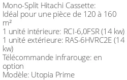 Climatiseur Cassette Utopia Prime 14 kWatts Monophasé