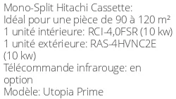 Climatiseur Cassette Utopia Prime 10 kWatts Monophasé R410