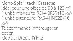 Climatiseur Cassette Utopia Prime 10 kWatts Triphasé R410