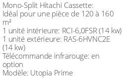 Climatiseur Cassette Utopia Prime 14 kWatts Monophasé R410
