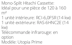 Climatiseur Cassette Utopia Prime 14 kWatts Triphasé R410