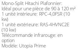 Climatiseur Plafonnier Utopia Prime 10 kWatts Monophasé R410