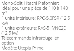 Climatiseur Plafonnier Utopia Prime 12,5 kWatts Monophasé R410