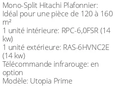 Climatiseur Plafonnier Utopia Prime 14 kWatts Monophasé R410
