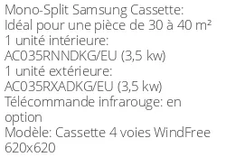 Climatiseur Cassette 4 voies WindFree 620x620 3,5 kWatts