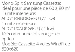 Climatiseur Cassette 4 voies WindFree 620x620 6,8 kWatts