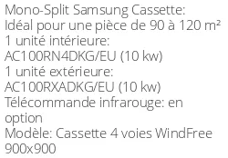 Climatiseur Cassette 4 voies WindFree 900x900 10 kWatts Monophasé