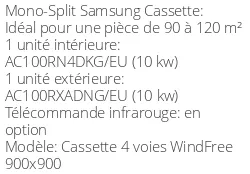 Climatiseur Cassette 4 voies WindFree 900x900 10 kWatts Triphasé