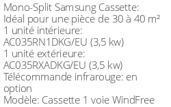 Climatiseur Cassette 1 voie WindFree 3,5 kWatts