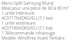 Climatiseur Mural WindFree Avant Tertiaire 7,1 kWatts
