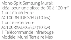 Climatiseur Mural Tertiaire Max 9,5 kWatts Monophasé