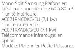 Climatiseur Plafonnier Petite Puissance 7,1 kWatts