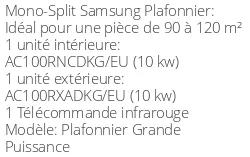 Climatiseur Plafonnier Grande Puissance 12/10 kWatts Monophasé