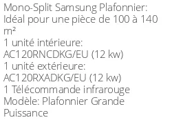 Climatiseur Plafonnier Grande Puissance 12/12 kWatts Monophasé