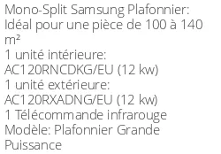 Climatiseur Plafonnier Grande Puissance 12/12 kWatts Triphasé