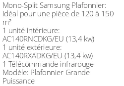 Climatiseur Plafonnier Grande Puissance 13,4 kWatts Monophasé