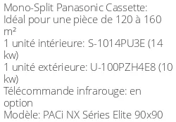 Climatiseur Cassette PACi NX Séries Elite 90x90, 10 kWatts Triphasé