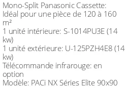 Climatiseur Cassette PACi NX Séries Elite 90x90, 12,5 kWatts Triphasé