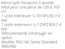 Climatiseur Cassette PACi NX Séries Standard 90x90 12,5 kWatts Triphasé