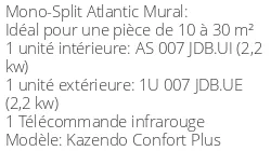 Climatiseur Mural Kazendo Confort Plus 2,2 kWatts