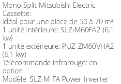 Climatiseur Cassette SLZ-M-FA Power Inverter 6,1 kWatts