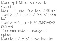 Climatiseur Cassette PLA-M EA Power Inverter 3,6 kWatts