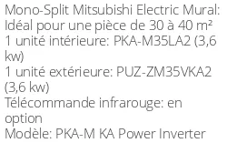 Climatiseur Mural PKA-M KA Power Inverter 3,6 kWatts