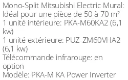 Climatiseur Mural PKA-M KA Power Inverter 6,1 kWatts
