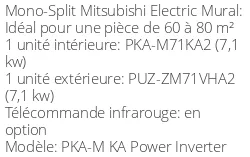 Climatiseur Mural PKA-M KA Power Inverter 7,1 kWatts