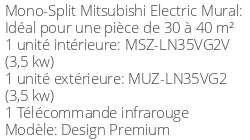 Climatiseur Mural Design Premium 3,5 kWatts Blanc Perle