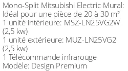 Climatiseur Mural Design Premium 2,5 kWatts Blanc Pur