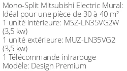 Climatiseur Mural Design Premium 3,5 kWatts Blanc Pur