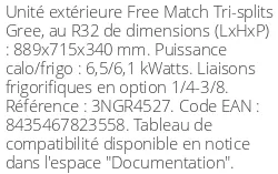 Unité extérieure Multi-split Free Match 6.5 kWatts 3 sorties - R32 - Gree - Réf : 3NGR4527