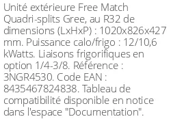 Unité extérieure Multi-split Free Match 12 kWatts 4 sorties - R32 - Gree - Réf : 3NGR4530