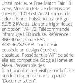 Split mural Fair 18 - 5.2 kWatts Blanc - R32 - Gree - Réf : 3NGR0521