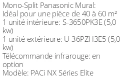 Climatiseur Mural PACi NX Séries Elite, 3,6 kWatts Monophasé