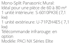 Climatiseur Mural PACi NX Séries Elite, 7,1 kWatts Monophasé