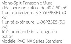 Climatiseur Mural PACi NX Séries Standard, 3,6 kWatts Monophasé