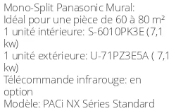 Climatiseur Mural PACi NX Séries Standard, 7,1 kWatts Monophasé