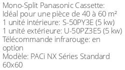 Climatiseur Cassette PACi NX Séries Standard 60x60, 5 kWatts