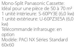 Climatiseur Cassette PACi NX Séries Standard 60x60, 6 kWatts