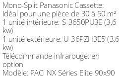 Climatiseur Cassette PACi NX Séries Elite 90x90, 3,6 kWatts Monophasé