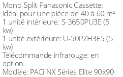 Climatiseur Cassette PACi NX Séries Elite 90x90, 5 kWatts Monophasé