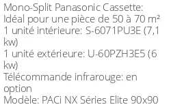 Climatiseur Cassette PACi NX Séries Elite 90x90, 6 kWatts Monophasé