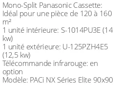 Climatiseur Cassette PACi NX Séries Elite 90x90, 12,5 kWatts Monophasé