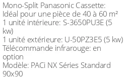 Climatiseur Cassette PACi NX Séries Standard 90x90, 5 kWatts Monophasé