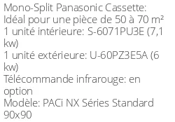 Climatiseur Cassette PACi NX Séries Standard 90x90, 6 kWatts Monophasé