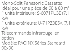 Climatiseur Cassette PACi NX Séries Standard 90x90, 7,1 kWatts Monophasé