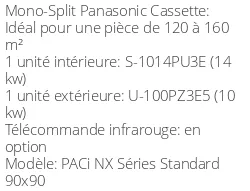 Climatiseur Cassette PACi NX Séries Standard 90x90, 10 kWatts Monophasé